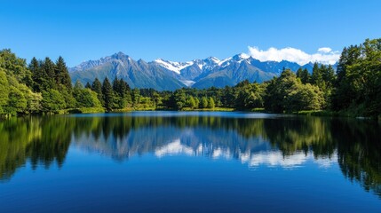 Tranquil lake reflection majestic mountains nature photography scenic landscape serene environment wide-angle view