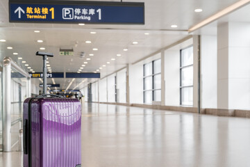 Suitcase in the modern airport.
