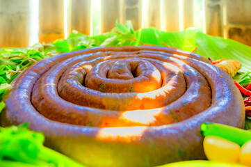 Food Series : Rolls of fish Sai Oua before grilling