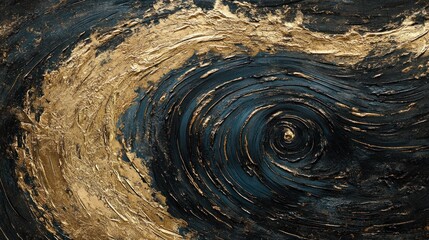 Abstract Gold and Black Swirl Painting