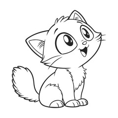 Cute cat cartoon. Black and white lines. Coloring page for kids. Activity Book.