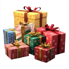Fototapeta premium Colorful Christmas Presents Wrapped in Festive Paper and Bright Ribbons for Holiday Celebrations and Gift Giving