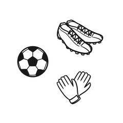 サッカーボール・スパイク・グローブのイラスト（線画）