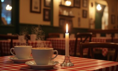 Cozy café scene with warm drinks