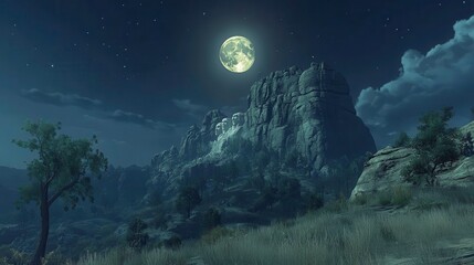 Fototapeta premium Moonlit night over majestic mountains capturing nature's beauty scenic landscape tranquil environment