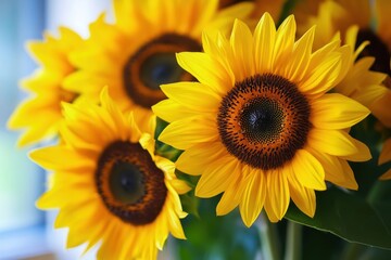 Naklejka premium Cheerful sunflower bouquet for brightening home spaces or joyful presents during summer celebrations
