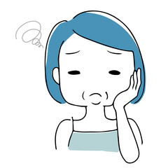 たるみ顔にコンプレックスがあるアジア人女性の手書きイラスト