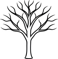 Elegant Bare Tree Line Drawing - Autumn and Fall Season Vector Illustration
