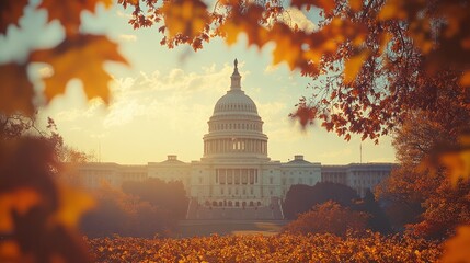 Autumn sunset over capitol building washington d.C. Landscape photography urban environment scenic view