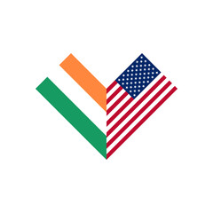 friendship concept. heart shape icon with ireland and american flags. vector illustration isolated on white background