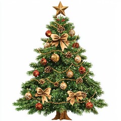 Lush Green Christmas Tree Decorated with Ornaments and Bows for a Festive Holiday Celebration