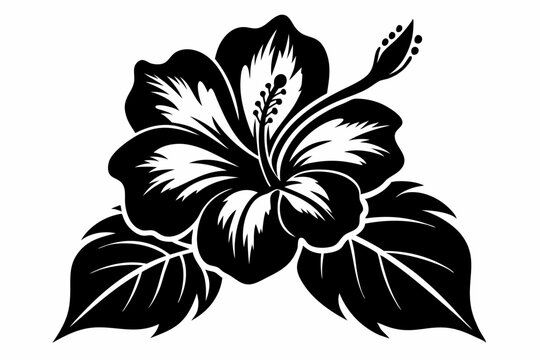 recommend clip art: hibiscus flower line art silhouette vector illustration
