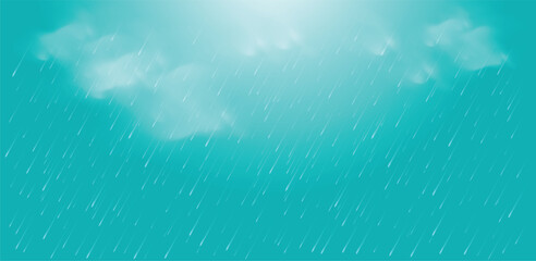Rain drops on blue background, Monsoon sale composition with realistic design. sky blue vector background.
