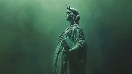 Fototapeta premium Silhouette city iconic landmark misty atmosphere low angle freedom concept