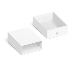 Slider open drawer box with rope pull mockup. Vector illustration isolated on white background. Can be use for gift box, luxury, cosmetics, and other goods. EPS10.	