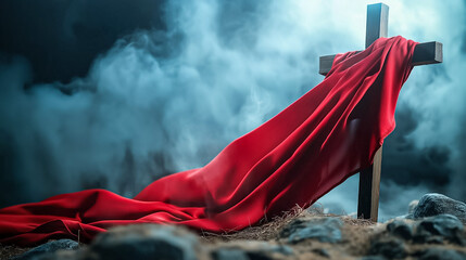 Red Cloth Draped Over Cross