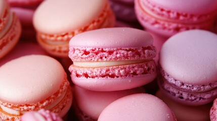 Fototapeta premium Assorted macarons in pastel and chocolate tones, artfully arranged for a delicious and aesthetic background