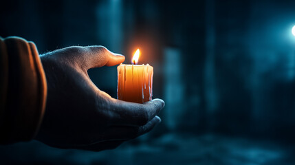 Candle Lit in Dark Room