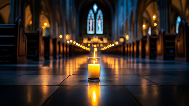 Candlelight Vigil in Dim Church