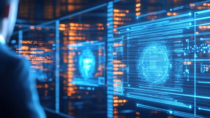 Fototapeta premium Analyzing data streams modern office digital technology futuristic environment close-up view cybersecurity concepts
