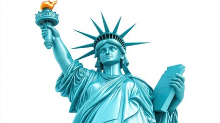 Fototapeta premium Liberty statue holding torch city 3d model isolated background front view freedom concept