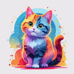 Cartoon Kitten in Bright, Multi-Colored Style, Representing Playfulness and Cuteness, against a soft background