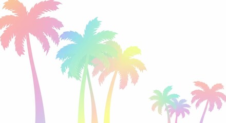 Colorful gradient palm trees on white background