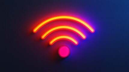 Obraz premium Vibrant Neon Waves Representing WiFi Connectivity Against a Deep Blue Background Scene Together