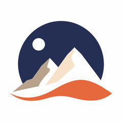 Abstract white mountain on night time background. Minimalist landscape with hills, sun, moon vector on white background.