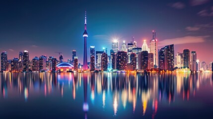 Futuristic city skyline at night