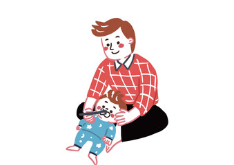 子供の歯磨きをしてあげるお父さん