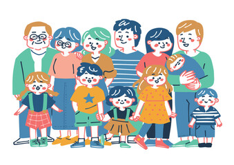 仲の良い家族の手書きのイラスト