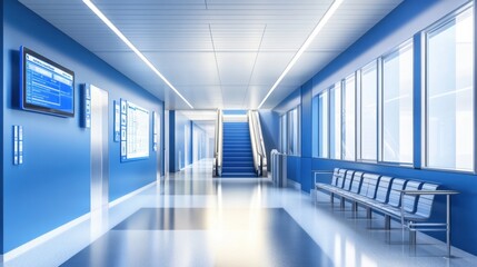 Fototapeta premium A futuristic smart school building with digital signage and automated lighting