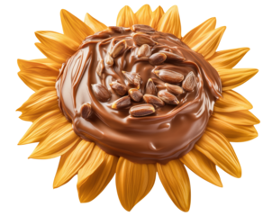 Rich melted chocolate with sunflower seed clusters vibrant sunflower. This delightful treat combines sweetness of chocolate with crunch of seeds, creating Isolated On Transparent Background