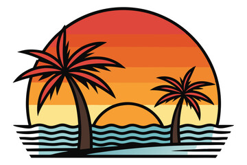 Obraz premium Sunset Minimalist Vector Illustration on white background