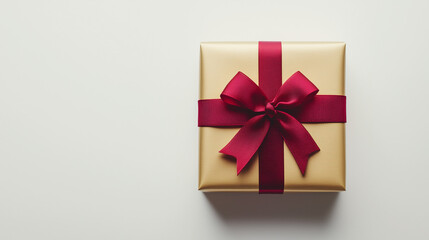 Golden Gift Box with Red Ribbon, Symbolizing Elegance and Celebration