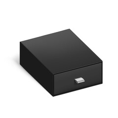 Black closed slider drawer box with rope pull mockup. Vector illustration isolated on white background.  Can be use for gift box, luxury, cosmetics, and other goods. EPS10.