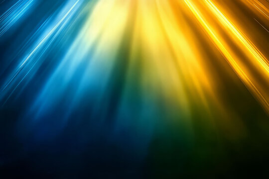 Bright blue and yellow light rays create vibrant background, evoking energy and warmth