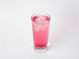 Pink Drink with Ice Cubes in Glass