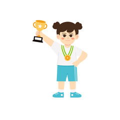 School Sport Day Girl Holding Trophy and Medals