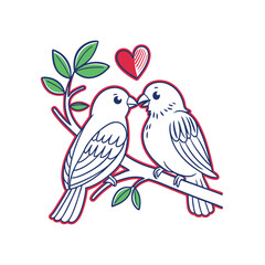  birds on branch - love and romance concept.