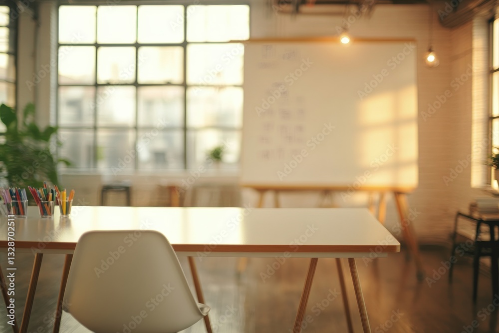 Poster bright workspace with a minimalist design and ample natural light during afternoon hours