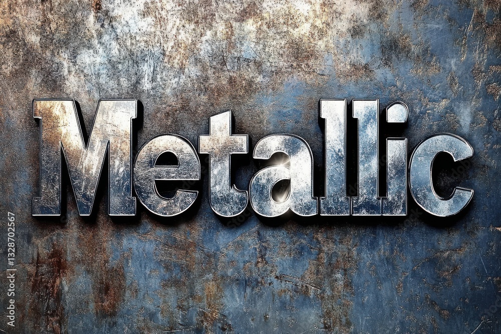 Poster Metallic letters with a distressed texture create a striking visual effect against a textured background