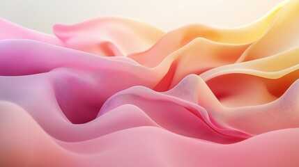 Fototapeta premium Close-up Abstract Flowing Fabric in Gradient Pink & Yellow. Elegant, soft textile waves. Beauty, fashion, background.