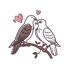  birds on branch - love and romance concept.