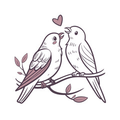  birds on branch - love and romance concept.
