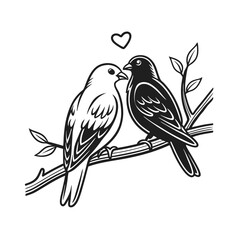  birds on branch - love and romance concept.