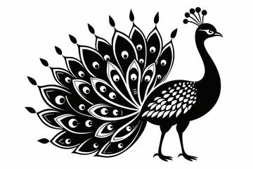 peacock line art silhouette vector illustration