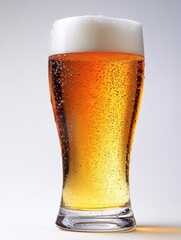Studio shot. Full glass of beer with froth, condensation drops. Refreshment concept. Golden lager, ale, drink, beverage. Cheers. Celebration, Oktoberfest, happy hour, pub.