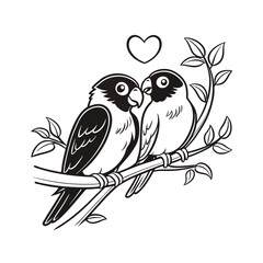  birds on branch - love and romance concept.